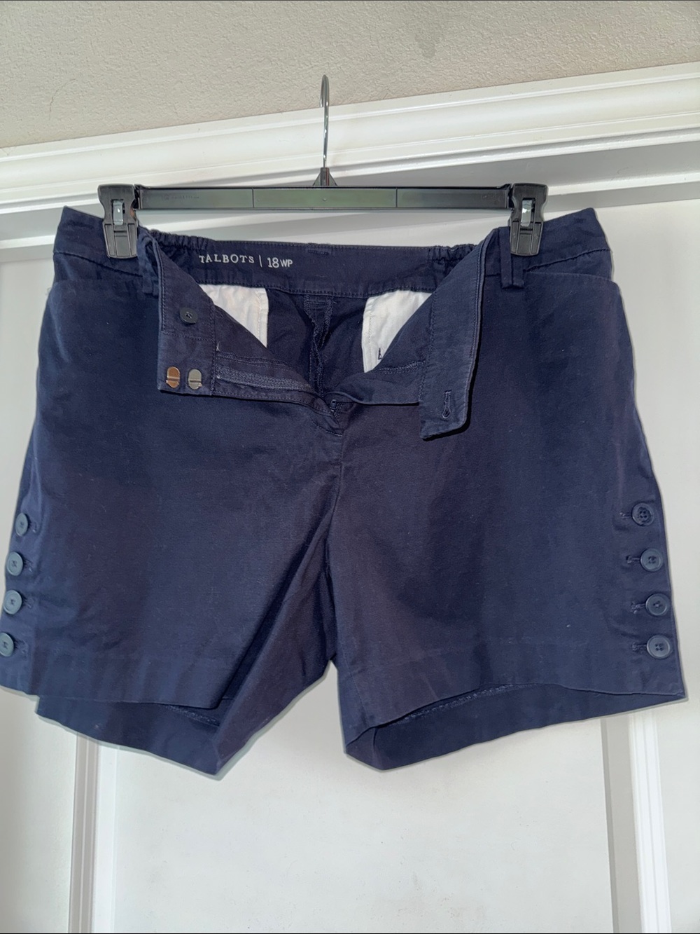 Talbots Navy Button-Side Cotton Blend Shorts